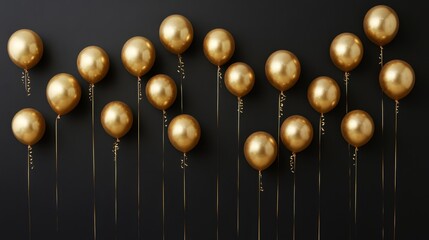 Fototapeta premium Elegant Gold Balloons Against Sophisticated Black Wall Backdrop