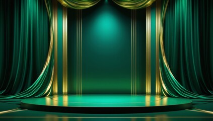 Green golden ceremony award stage venue background.