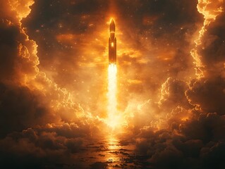 A Glowing Rocket Splits into Diverse Paths of Light Representing United Corporate Ambitions