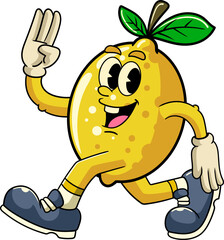 Happy Lemon Tropical Summer Vibes Cartoon Character in Retro Vintage Style