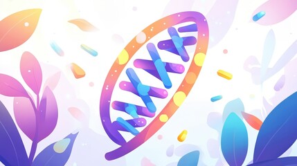 Naklejka premium Colorful DNA Strand Surrounded by Floral Elements