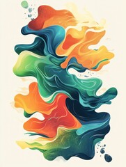 Abstract Colorful Waves in Vibrant Orange, Green, and Blue Tones