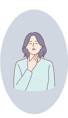 Woman experiencing a sore throat holding her neck