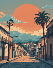 Mexico: Modern Poster Illustration Travel Print Decor Gift Paper Canvas Wall Retro Art