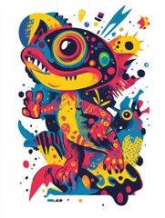 Colorful Cartoon Monster Character with Vibrant Abstract Background