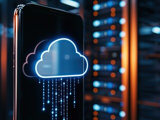 Smartphone Displaying Cloud Icon Representing Data Transfer and Storage in a Modern Server Environment