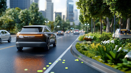 Innovative smart traffic systems enhancing urban mobility city streets visual concept green environment aerial view sustainable transportation solutions