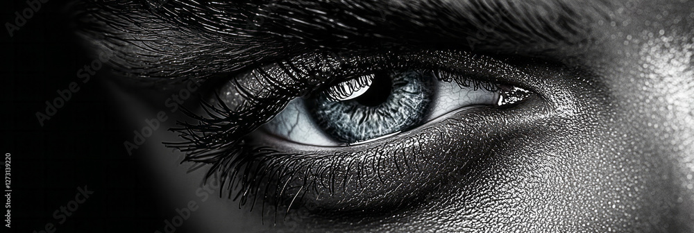 Poster high-contrast close-up focusing on a teardrop rolling down someoneâ€™s cheek, emphasizing raw