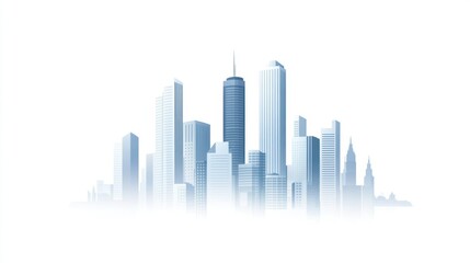Obraz premium Cityscape skyline, modern buildings, urban scene, fog, background, website banner