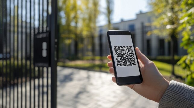 QR code scanning for unlocking a gated community entrance. Featuring security and technology