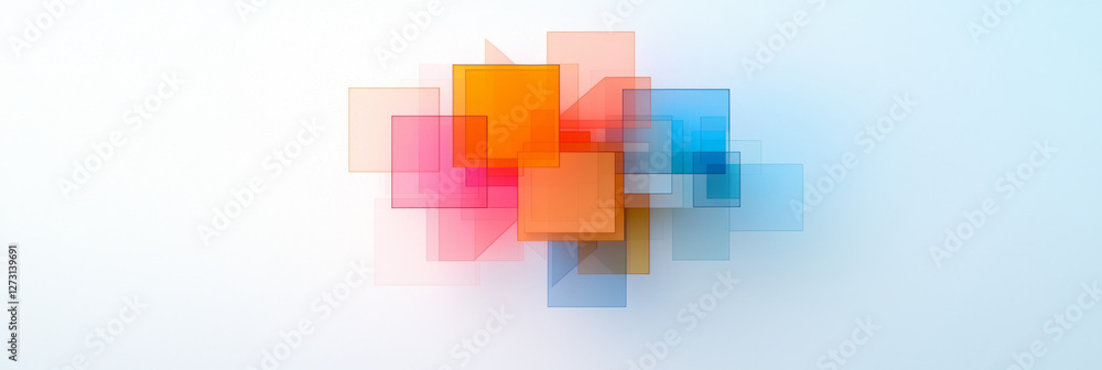 Poster clean, high-key photograph of a code snippet emerging into colorful geometric shapes, representing