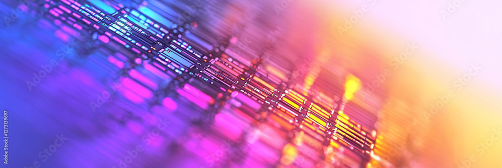 Aufkleber Clean, high-key photograph of a code snippet emerging into colorful geometric shapes, representing
