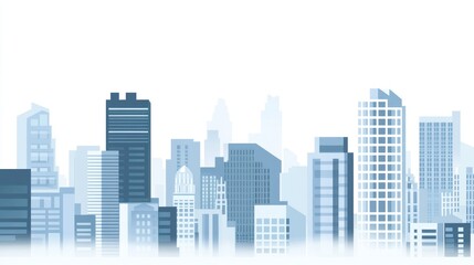 Obraz premium Cityscape skyline, urban buildings, morning mist, panoramic view, website banner