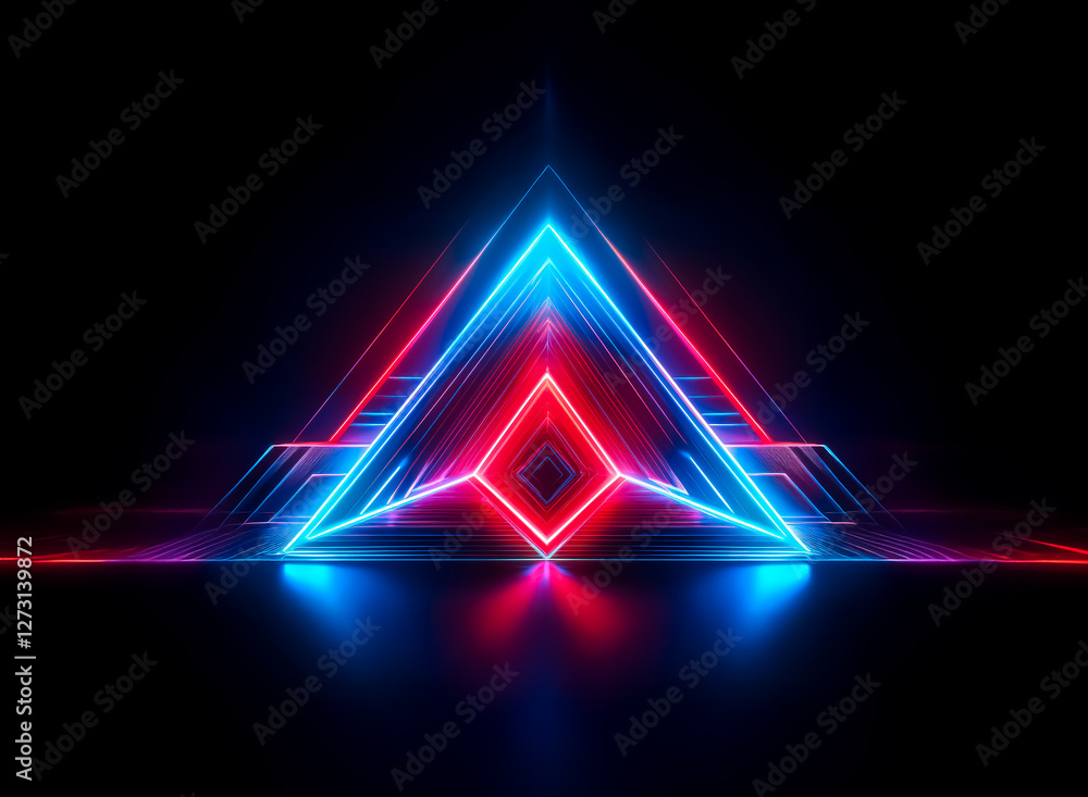 Aufkleber a vibrant geometric figure glows with neon light, featuring red and blue outlines forming a triangle