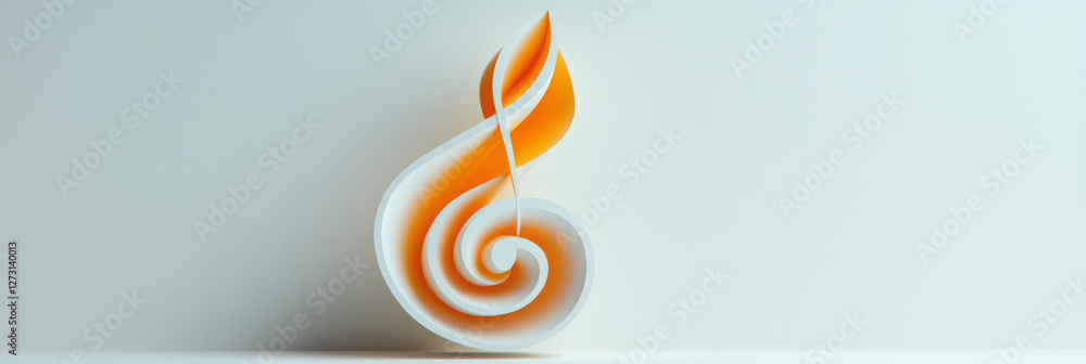 Poster high-contrast close-up of a simple musical note sculpture, emphasizing refined harmony in a