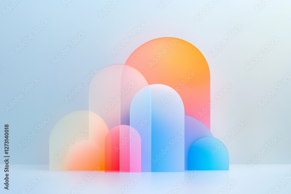 Poster Minimalistic arrangement of smooth, interlocking shapes in soft pastel tones, symbolizing subtle
