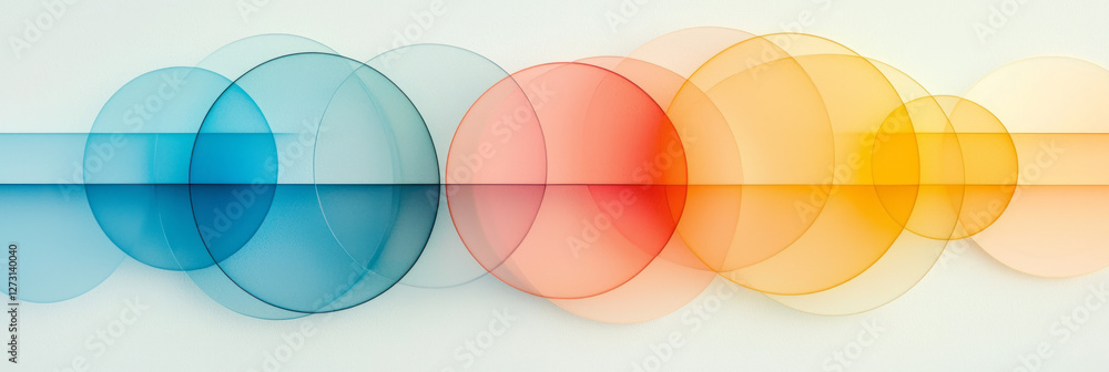 Poster Artistic angle focusing on overlapping translucent circles in muted colors, symbolizing layers of