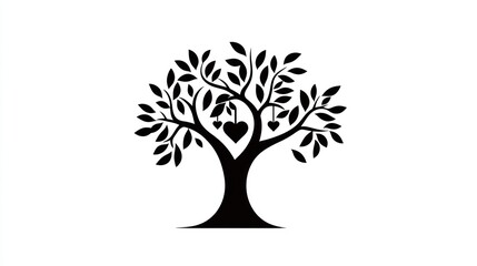 Fototapeta premium Heart-shaped fruit tree, love, nature, white background, family illustration