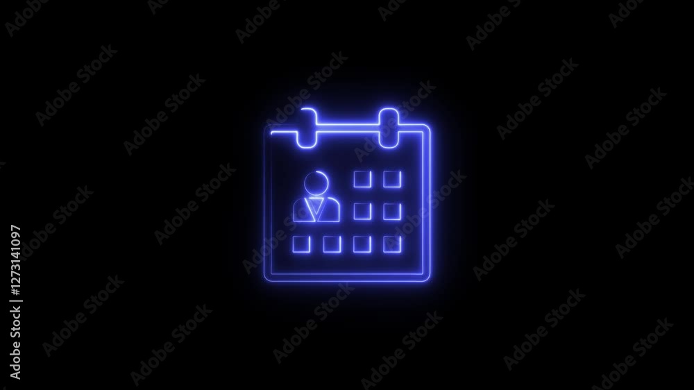 Poster glowing neon event schedule icon calendar with man icon animation.symbol of time management and task