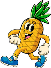 Happy Pineapple Tropical Summer Vibes Cartoon Character in Retro Vintage Style	
