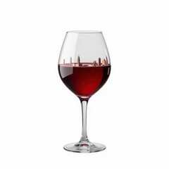 Wine Glass Silhouette of Cityscape Filled with Red Alcoholic Beverage Urban Celebration Concept