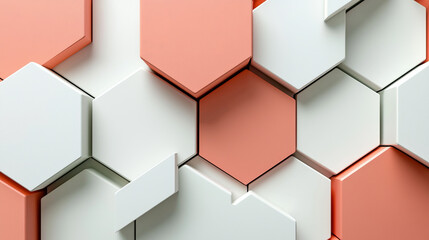 Abstract hexagonal pattern; coral and white geometric shapes