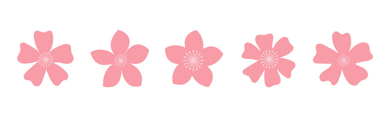Cherry Blossom Flower Icon Set. Vector Illustration
