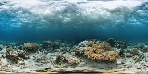 Obraz premium A coral reef turning from vibrant colors to dead white due to bleaching â€“ Marine ecosystem damage