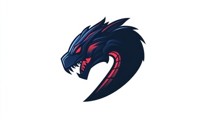 Dark Dragon Head Mascot, Gaming Logo, White Background, Esports