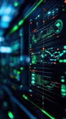 Fototapeta premium Futuristic Digital Data Interface Featuring Neon Lights and Complex Data Visualization