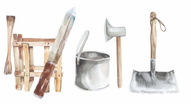 Rustic woodworking tools collection for artisan craft and design themes. National Woodworking Month - Powered by Adobe