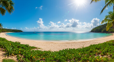 "A stunning, lifelike summer backdrop featuring picturesque beach scenery."