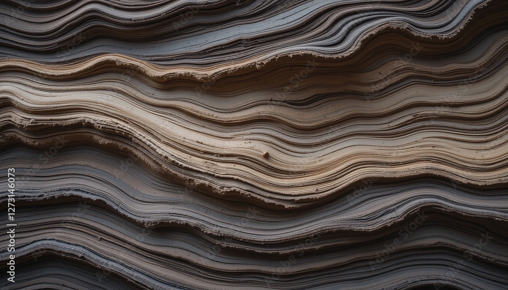 Poster Abstract Earth Layers Texture. Wavy Paper Sediment Pattern Background. Organic Geological Erosion Flow Movement. Soft Cream Brown Grey Gradient. Depth Dimension Art. Design Resource Texture.