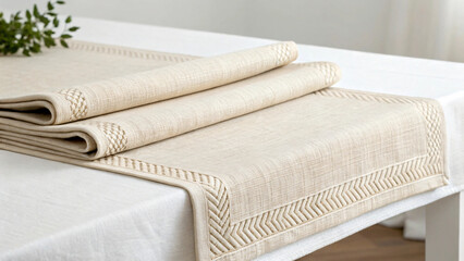 Elegant Table Runner on a Neutral Tablecloth for Stylish Dining Setup