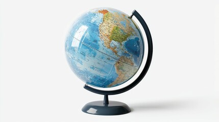 Classic Blue Globe Depicting Continents and Oceans on White Background