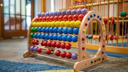 Naklejka premium Colorful Wooden Abacus Toy for Early Childhood Education