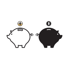 Piggy bank saving money with dollar coin icon vector template illustration