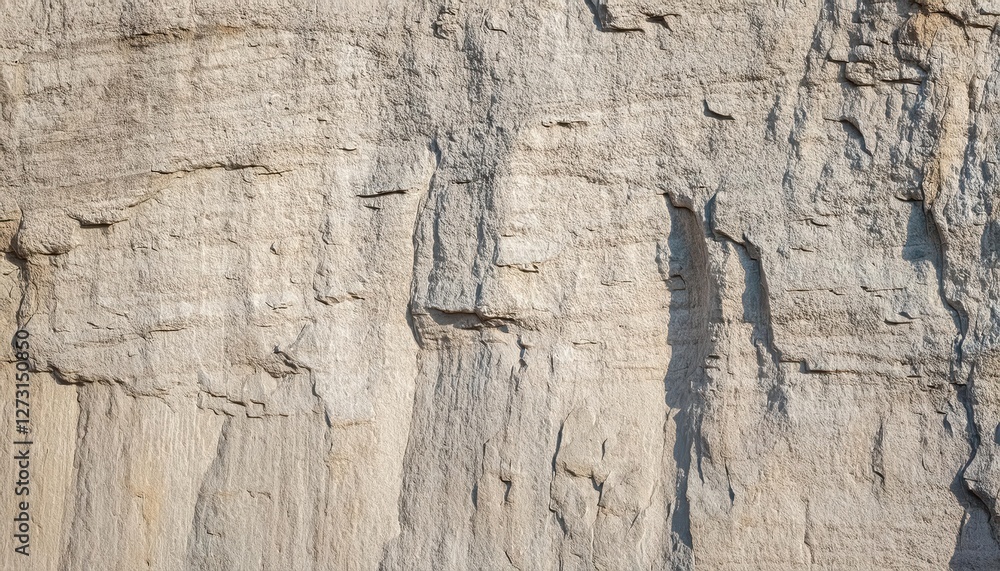 Poster detailed texture of beige and light gray stone wall surface with natural horizontal lines and cracks