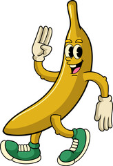 Happy Banana Tropical Summer Vibes Cartoon Character in Retro Vintage Style