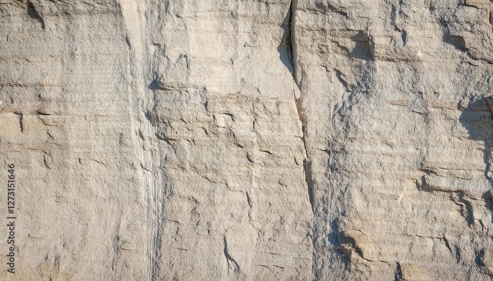 Poster detailed texture of beige and light gray stone wall surface with natural horizontal lines and cracks