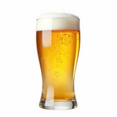 Refreshing Glass of Beer with Golden Hue and Frothy Foam against Clean White Background Refreshments