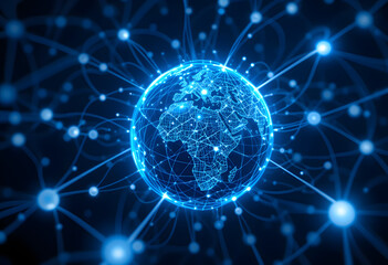 Obraz premium Abstract network vector concept with world globe. Internet and global connection background