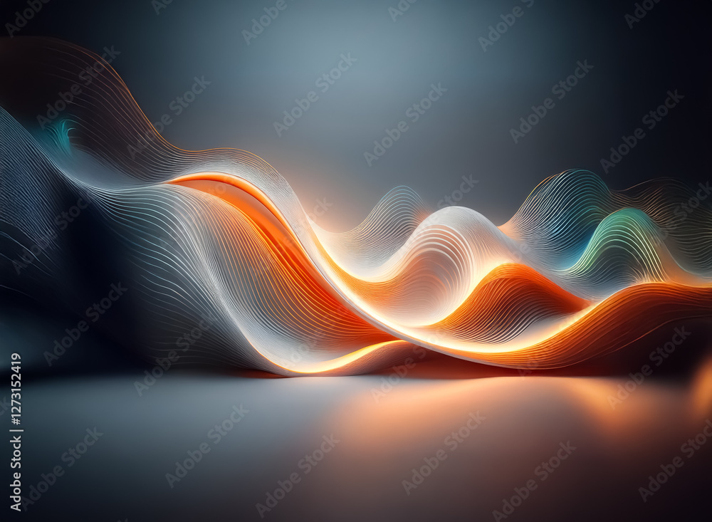 Poster abstract waves of light and color flow gracefully across a dark surface, creating a smooth, dynamic,