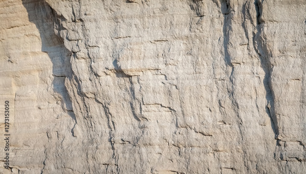 Poster detailed texture of beige and light gray stone wall surface with natural horizontal lines and cracks