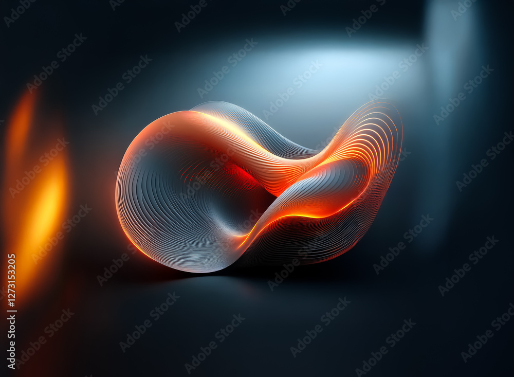 Poster abstract organic shape with flowing lines and a vibrant gradient from orange to gray. the wireframe 