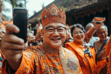 Colorful cultural celebration during traditional festival with locals wearing vibrant attire in Bali, Indonesia capturing joyful moments