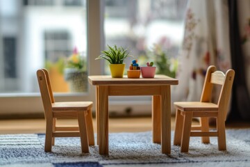 Fototapeta premium Adorable Wooden Miniature Table and Chairs