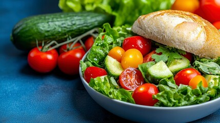 A fresh and colorful bowl of crisp garden salad with a variety of vegetables and leafy greens