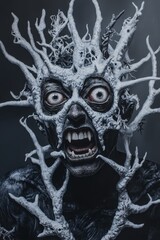 Distorted Human Face with Branch-Like Features and Intense Expression