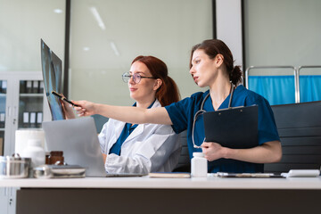 Medical Team Using Digital Tablet for Healthcare, Doctor Technology, X-Ray Analysis.